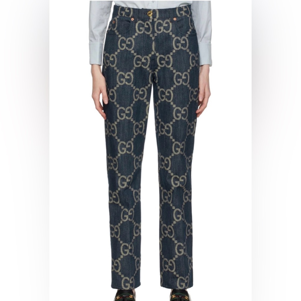 Gucci Blue Denim GG Monogram Straight-Leg Jeans
